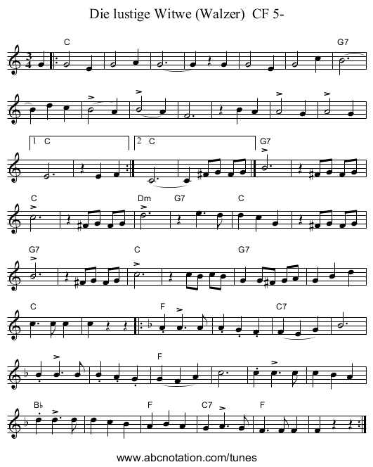 Die lustige Witwe (Walzer) CF 5- - staff notation