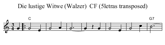 Die lustige Witwe (Walzer)  CF (5letras transposed) - staff notation