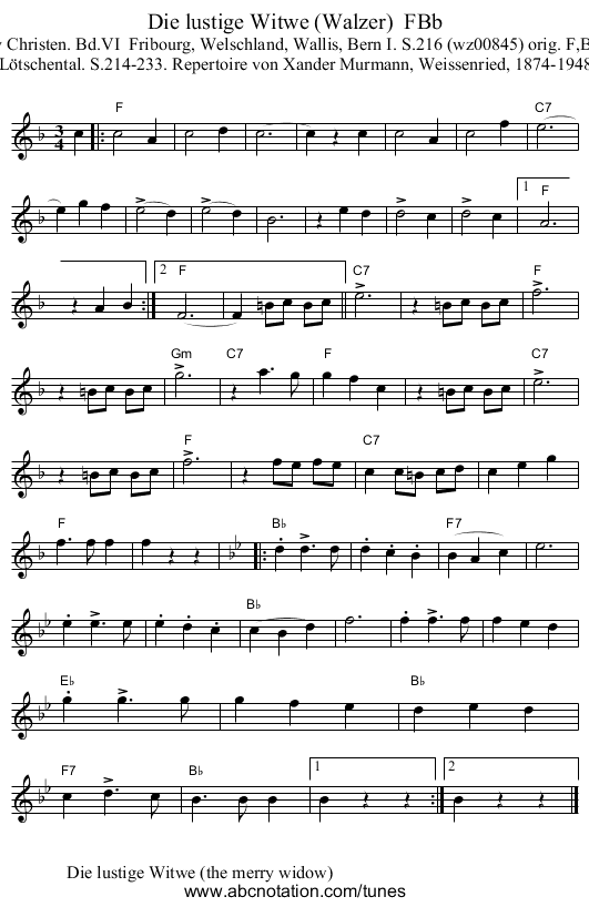 Die lustige Witwe (Walzer)  FBb - staff notation