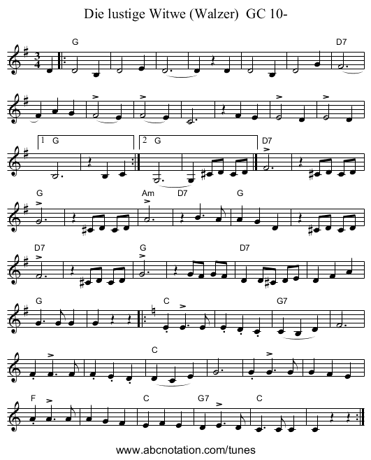 Die lustige Witwe (Walzer)  GC 10- - staff notation