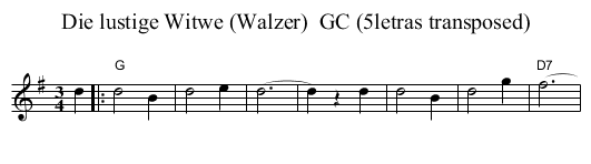 Die lustige Witwe (Walzer)  GC (5letras transposed) - staff notation