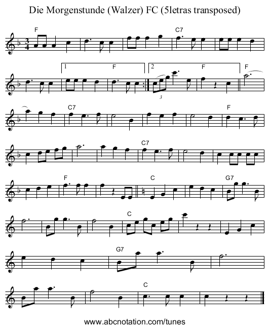 Die Morgenstunde (Walzer) FC (5letras transposed) - staff notation