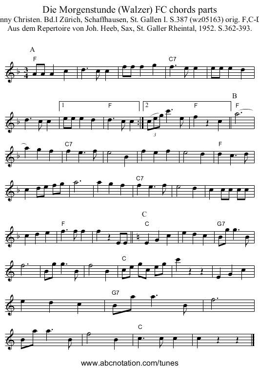 Die Morgenstunde (Walzer) FC chords parts - staff notation
