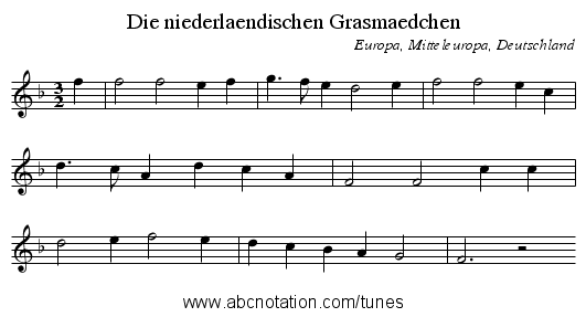Die niederlaendischen Grasmaedchen - staff notation