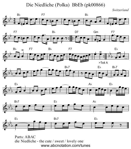 Die Niedliche (Polka)  BbEb (pk00866) - staff notation