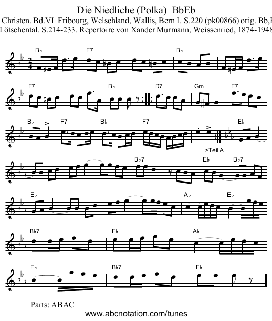 Die Niedliche (Polka)  BbEb - staff notation