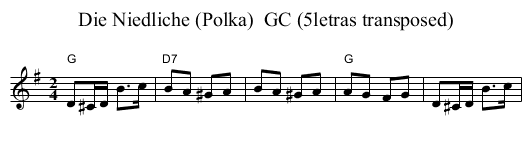 Die Niedliche (Polka)  GC (5letras transposed) - staff notation
