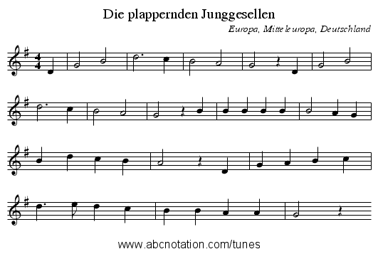 Die plappernden Junggesellen - staff notation