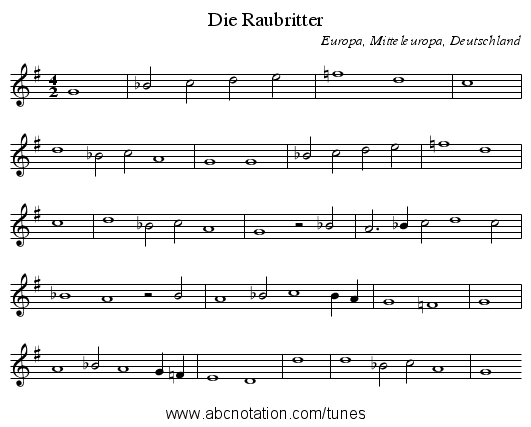 Die Raubritter - staff notation