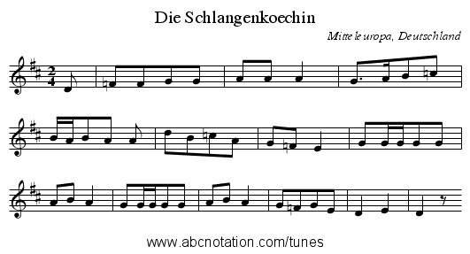 Die Schlangenkoechin - staff notation