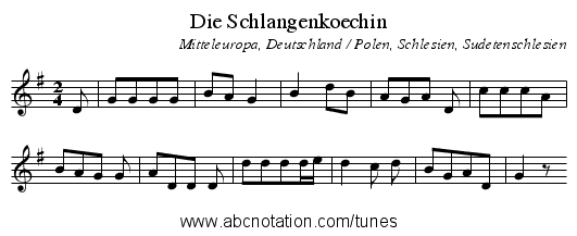 Die Schlangenkoechin - staff notation