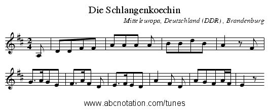 Die Schlangenkoechin - staff notation