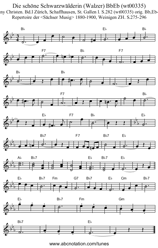Die sch&ouml;ne Schwarzw&auml;lderin (Walzer) BbEb (wt00335) - staff notation