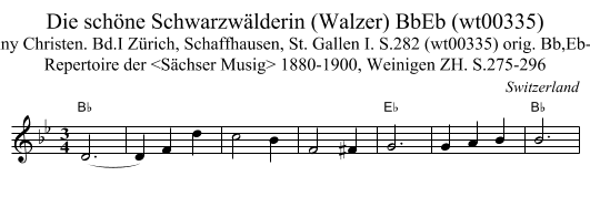 Die sch&ouml;ne Schwarzw&auml;lderin (Walzer) BbEb (wt00335) - staff notation