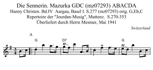 Die Sennerin. Mazurka GDC (mz07293) ABACDA - staff notation