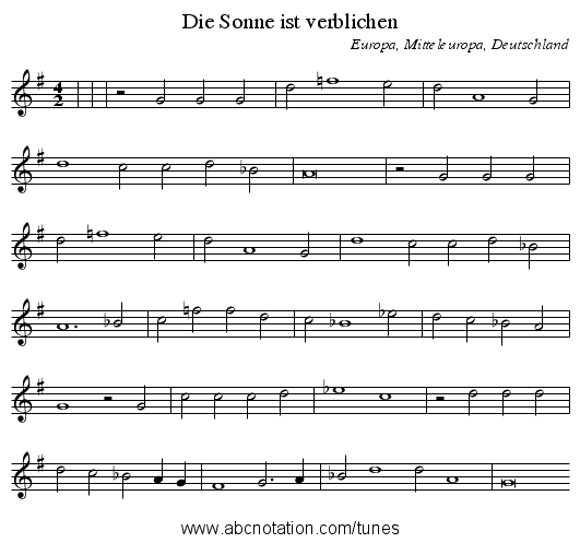 Die Sonne ist verblichen - staff notation