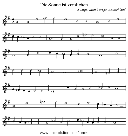 Die Sonne ist verblichen - staff notation