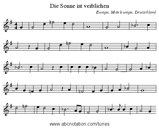 Die Sonne ist verblichen - staff notation