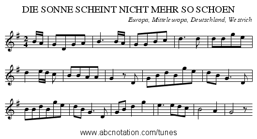DIE SONNE SCHEINT NICHT MEHR SO SCHOEN - staff notation
