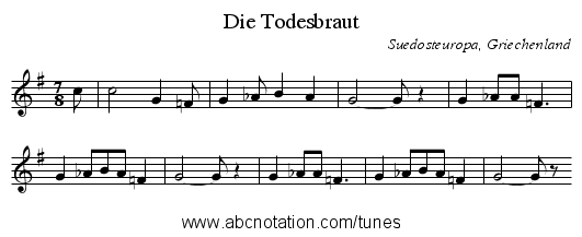 Die Todesbraut - staff notation