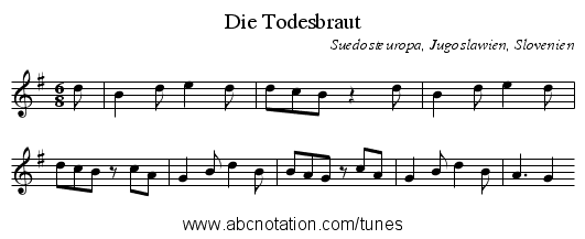 Die Todesbraut - staff notation