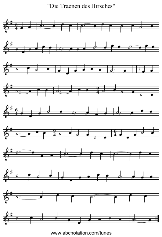 Die Traenen des Hirsches - staff notation