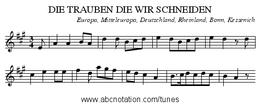 DIE TRAUBEN DIE WIR SCHNEIDEN - staff notation