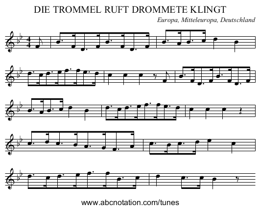 DIE TROMMEL RUFT DROMMETE KLINGT - staff notation