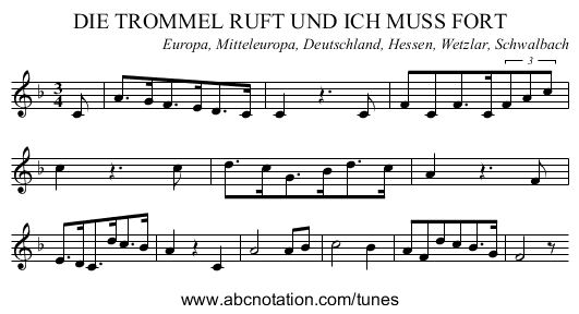 DIE TROMMEL RUFT UND ICH MUSS FORT - staff notation