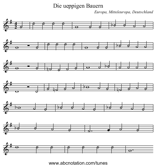 Die ueppigen Bauern - staff notation
