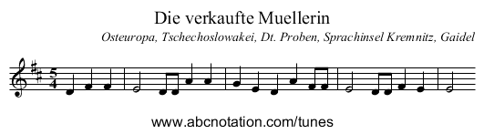 Die verkaufte Muellerin - staff notation