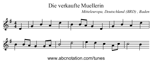 Die verkaufte Muellerin - staff notation