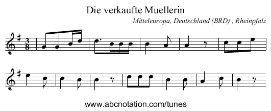 Die verkaufte Muellerin - staff notation