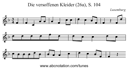 Die versoffenen Kleider (26a), S. 104 - staff notation
