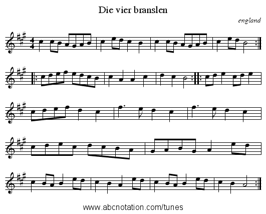 Die vier branslen - staff notation