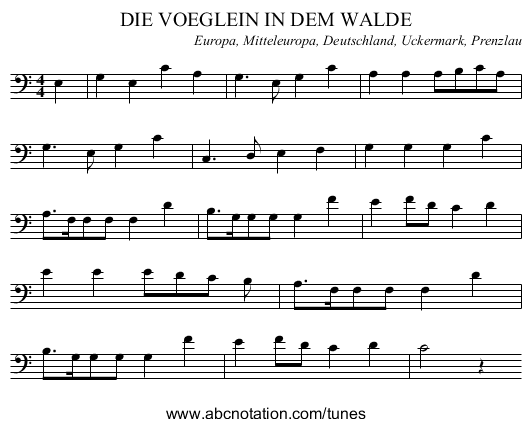 DIE VOEGLEIN IN DEM WALDE - staff notation