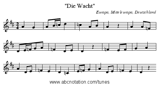 Die Wacht - staff notation