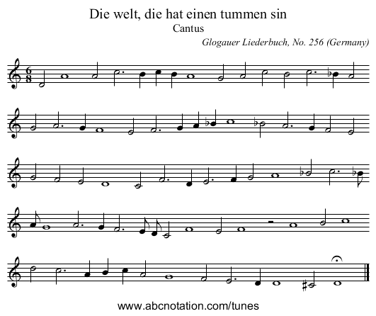 Die welt, die hat einen tummen sin - staff notation