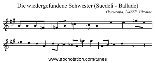Die wiedergefundene Schwester (Suedeli - Ballade) - staff notation