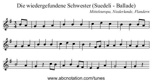 Die wiedergefundene Schwester (Suedeli - Ballade) - staff notation