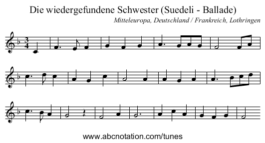 Die wiedergefundene Schwester (Suedeli - Ballade) - staff notation