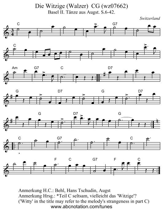 Die Witzige (Walzer)  CG (wz07662) - staff notation