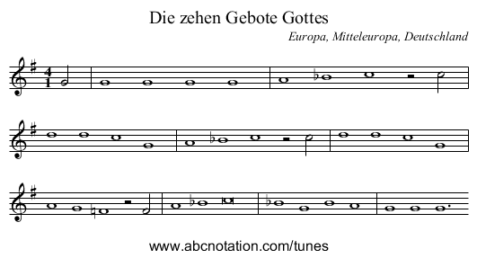 Die zehen Gebote Gottes - staff notation