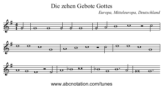 Die zehen Gebote Gottes - staff notation