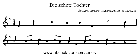 Die zehnte Tochter - staff notation