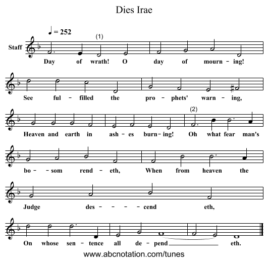 Dies Irae - staff notation