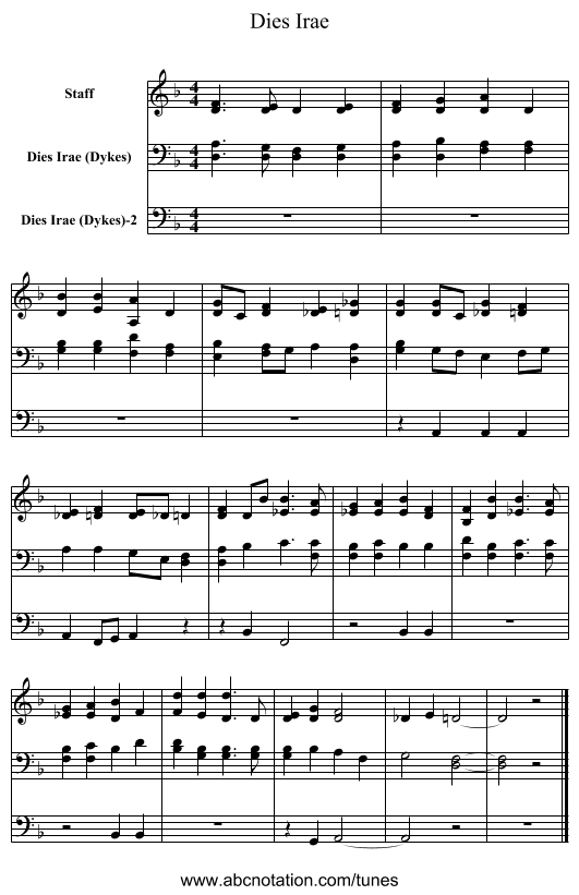 Dies Irae - staff notation