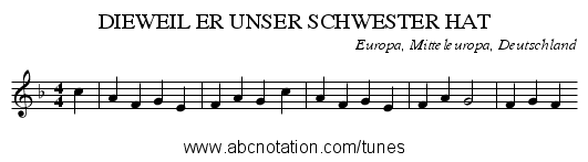 DIEWEIL ER UNSER SCHWESTER HAT - staff notation