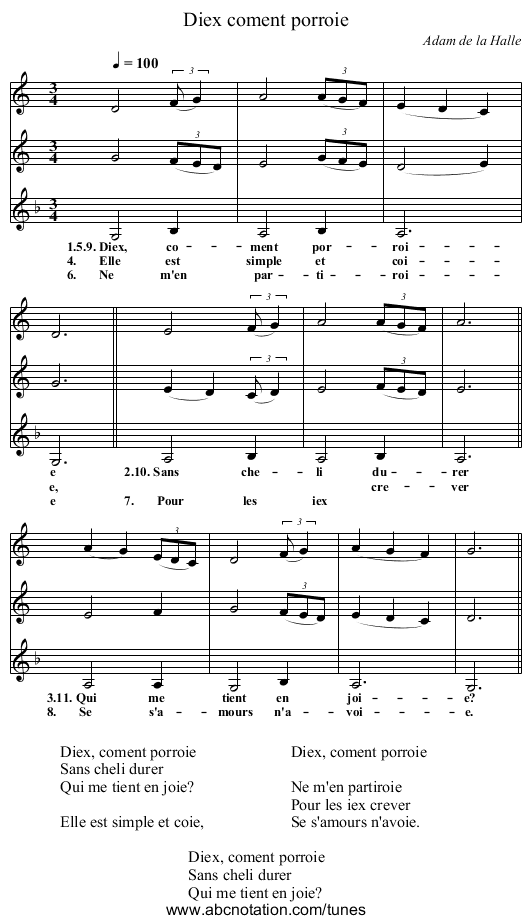 Diex coment porroie - staff notation