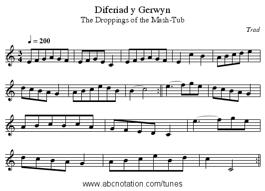 Diferiad y Gerwyn - staff notation